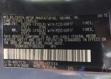 2015 Toyota Sienna Le 8 Passenger from USA, damaged, VIN 5TDKK3DC7FS663029